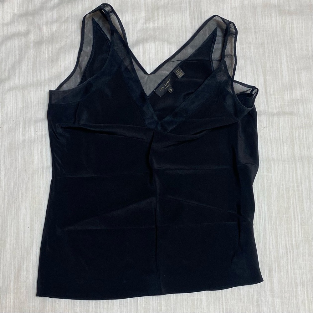 [Ted Baker] Black Silky & Mesh strap V-Neck Sleeveless Top